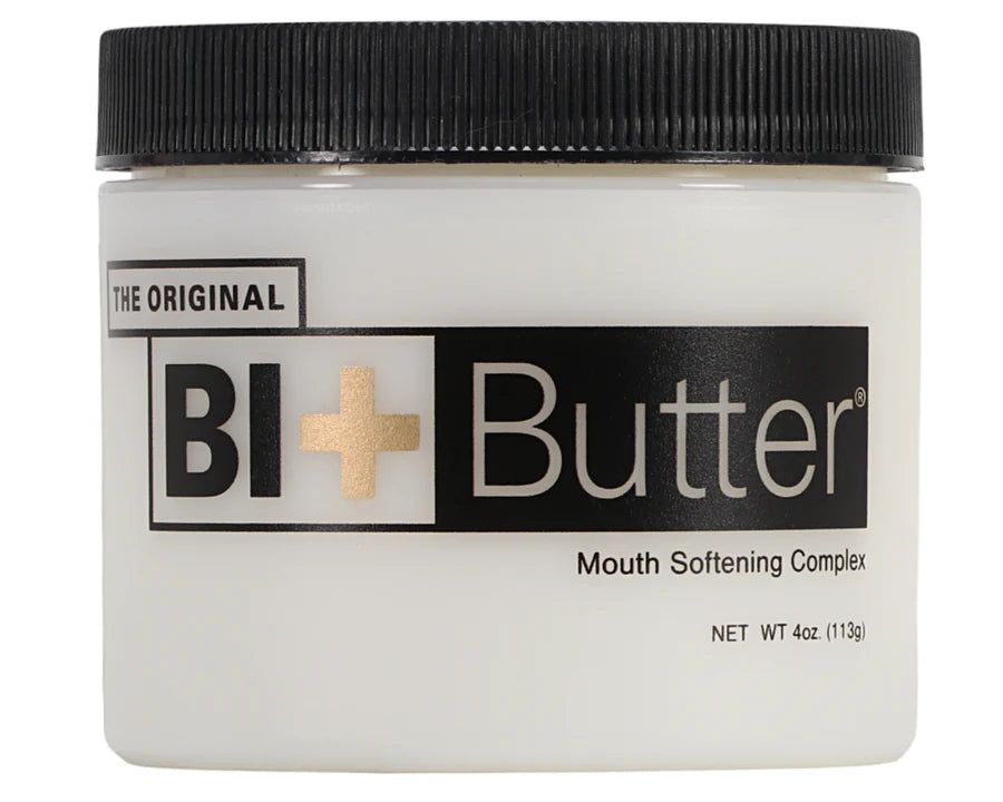 Original Bit Butter 4oz jar with a black lid, labeled as a mouth softening complex for horse mouth care.
