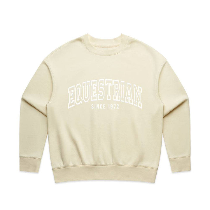 Cream-colored Limited Edition Equestrian Sweatshirt featuring 'Equestrian Since 1972' embossed text and a relaxed, casual fit.