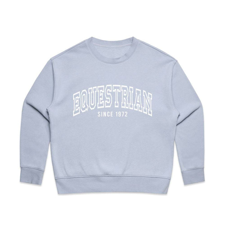 Light blue Limited Edition Equestrian Sweatshirt with 'Equestrian Since 1972' embossed text, relaxed fit, and crew neckline.