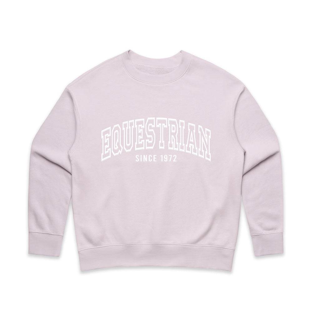 Pastel pink Limited Edition Equestrian Sweatshirt with 'Equestrian Since 1972' embossed text, relaxed fit, and crew neckline.
