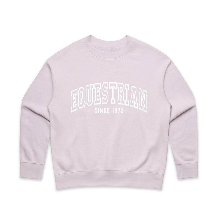 Pastel pink Limited Edition Equestrian Sweatshirt with 'Equestrian Since 1972' embossed text, relaxed fit, and crew neckline.