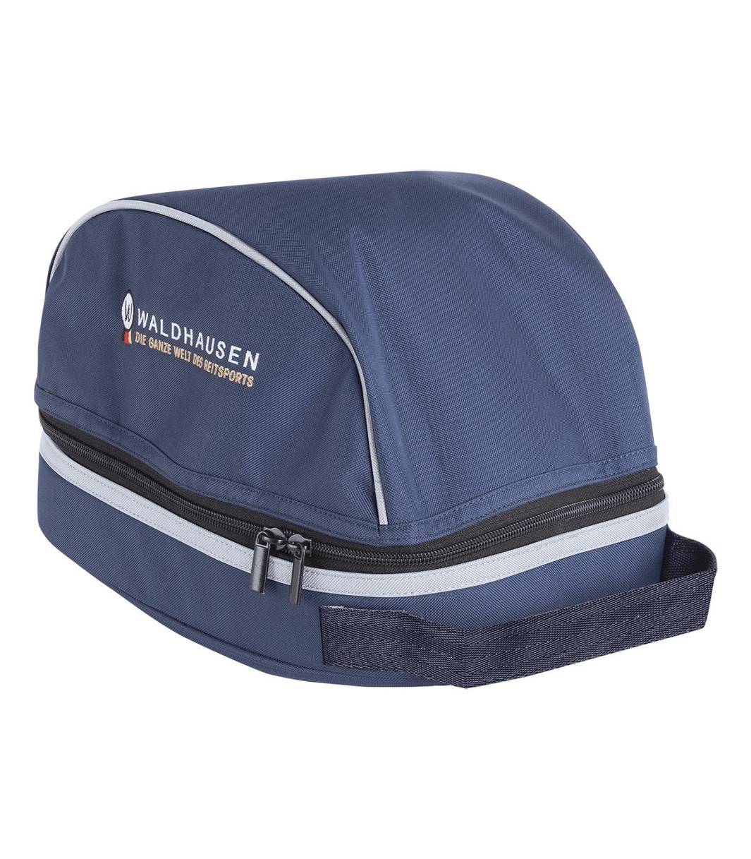 Waldhausen helmet bag in navy blue with durable zippers and a carrying handle, ideal for protecting and storing horse riding helmets.