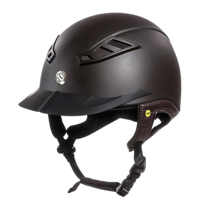 Back On Track EQ3 Lynx Smooth Riding Helmet with MIPS in black and brown, featuring a durable and ergonomic design for riders.
