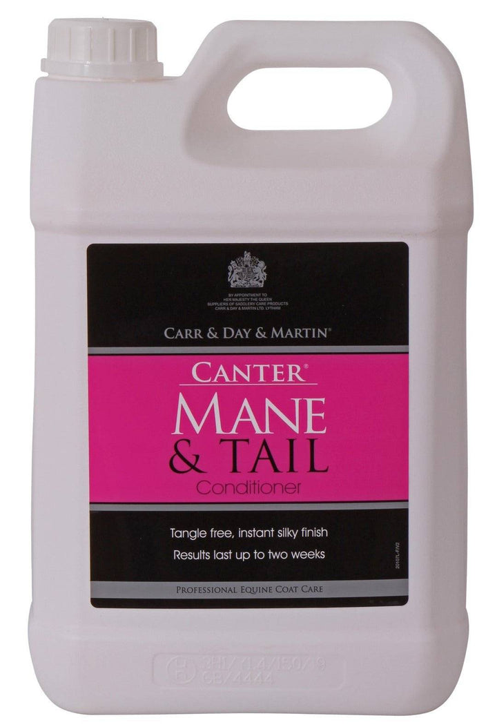 Large refill container of Canter Mane and Tail Conditioner, offering long-lasting detangling and silky finish for horse grooming.