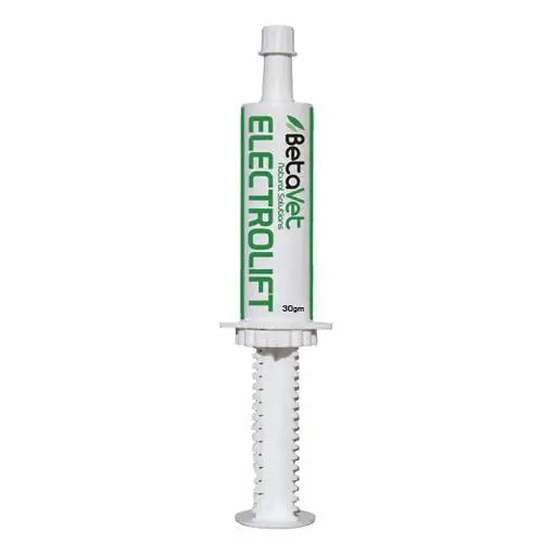 Electrolift equine electrolyte syringe for hydration and recovery, 30gm tube, no selenium, ideal for sport horses.