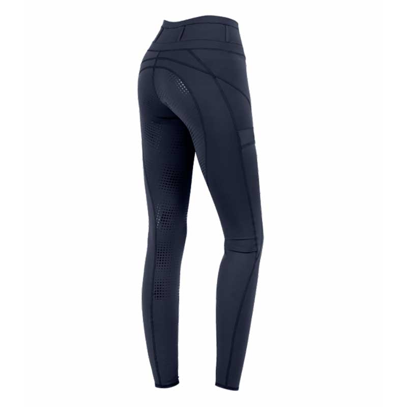 Rear view of navy ELT Hanna High Waist Leggings, highlighting the silicone grip and contoured design for optimal riding performance.