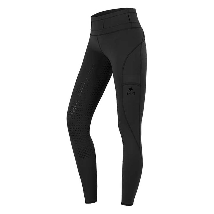 Black ELT Hanna High Waist Leggings with silicone grip, side pocket, and ergonomic seams for equestrian comfort and style.