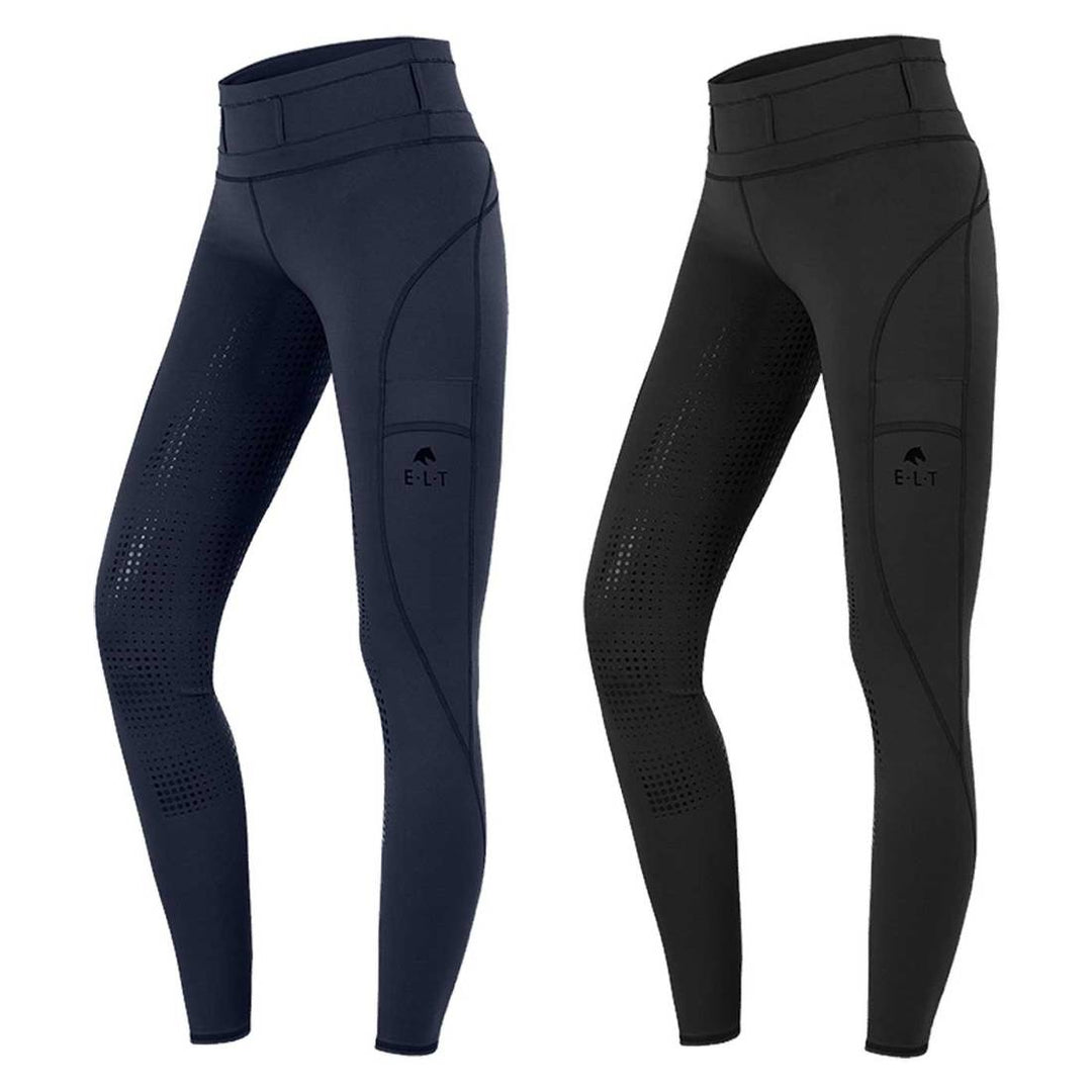 ELT Hanna High Waist Leggings in black and navy, featuring a sleek design with side pockets and silicone grip for equestrian use.