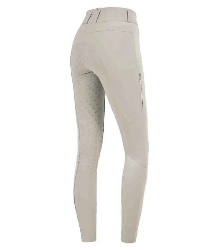 Back view of beige ELT Hella High Waist Silicone Breeches with silicone full seat, high waist design, and elastic leg cuffs.
