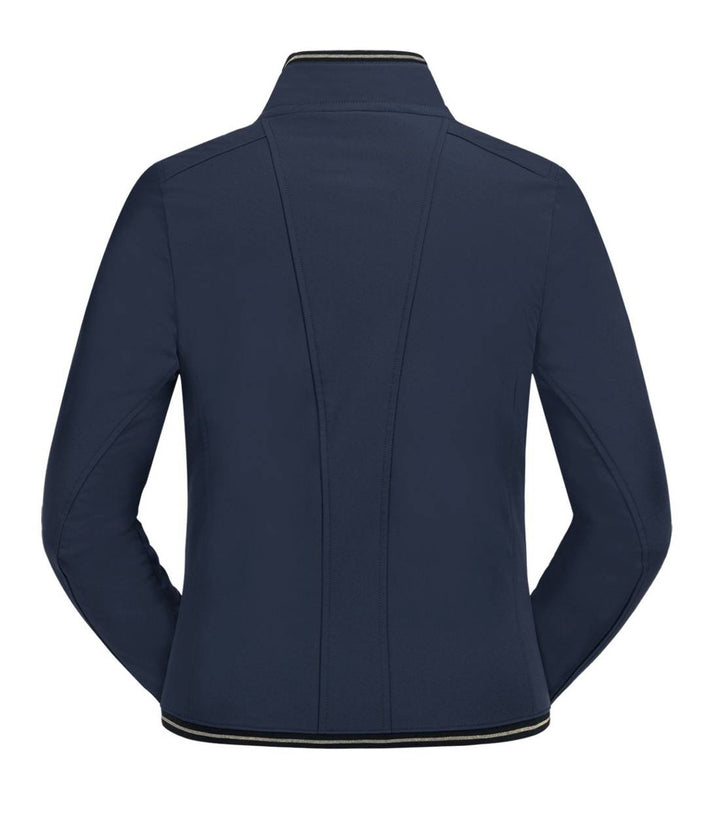 Back view of the ELT Luxemburg Softshell Jacket in navy, showing its tailored fit and high-quality stitching for equestrian use.