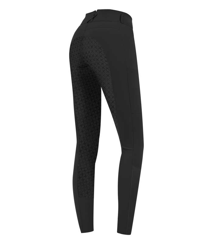 Rear view of black ELT Microsport High Waist Breeches showcasing full silicone seat and ergonomic high-waist design.