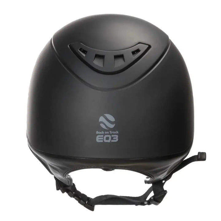 Rear view of the Back On Track EQ3 Lynx Smooth Riding Helmet with MIPS, displaying its logo and ventilation system.