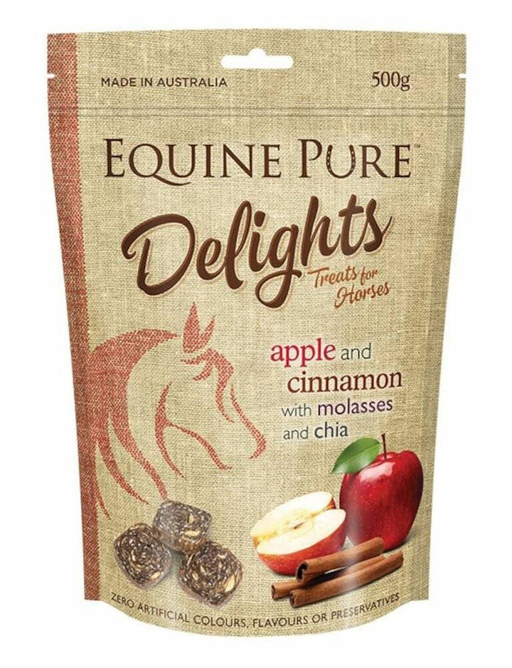Equine Pure Delights apple and cinnamon horse treats with molasses and chia. A natural and healthy reward with zero artificial nasties.