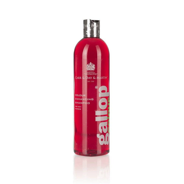 Gallop Colour Enhancing Shampoo for Bay horses in a red bottle with silver cap, designed to enhance the tones of bay horse coats.