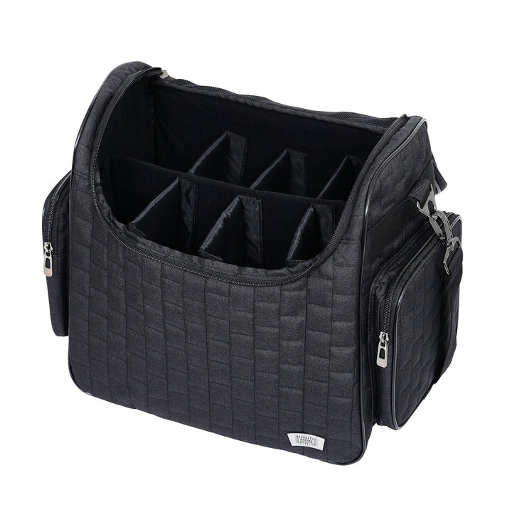 Open Premium Horse Grooming Bag showcasing spacious interior with dividers for organizing brushes, sprays, and grooming tools.