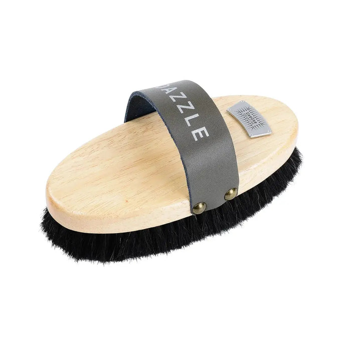 Dazzle brush with soft black bristles and a wooden handle, part of the Ultimate Brush Kit for horse grooming.