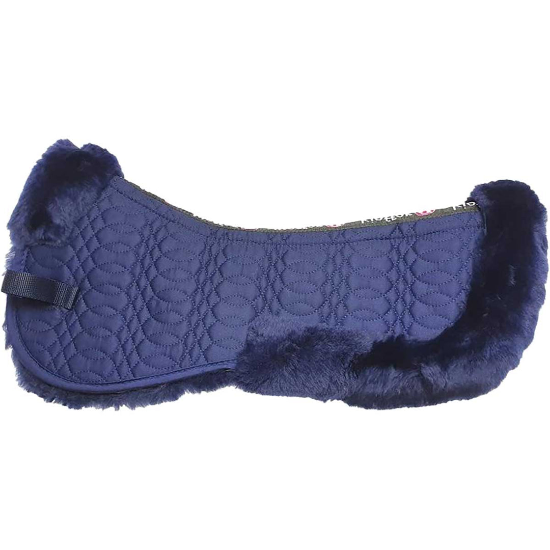 Navy Kieffer Merino Fleece Half Pad with quilted texture and premium merino sheepskin for equestrian luxury and support.