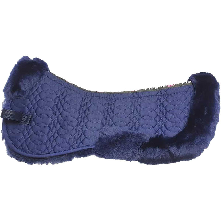 Navy Kieffer Merino Fleece Half Pad with quilted texture and premium merino sheepskin for equestrian luxury and support.