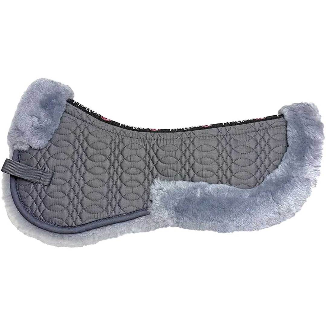 Gray Kieffer Merino Fleece Half Pad with quilted pattern and plush Australian merino sheepskin for equestrian performance.