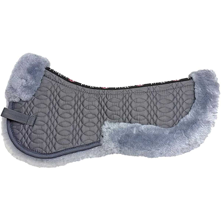 Gray Kieffer Merino Fleece Half Pad with quilted pattern and plush Australian merino sheepskin for equestrian performance.