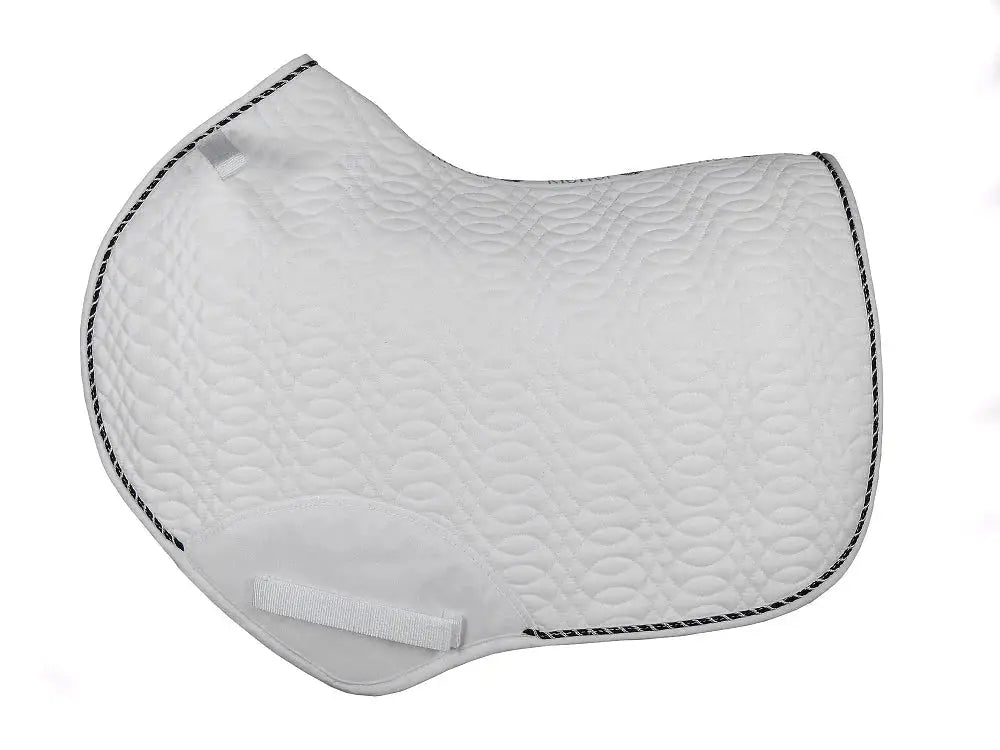 White Kieffer Saddle Pad with quilted pattern and reinforced girth area, ideal for dressage and jumping.