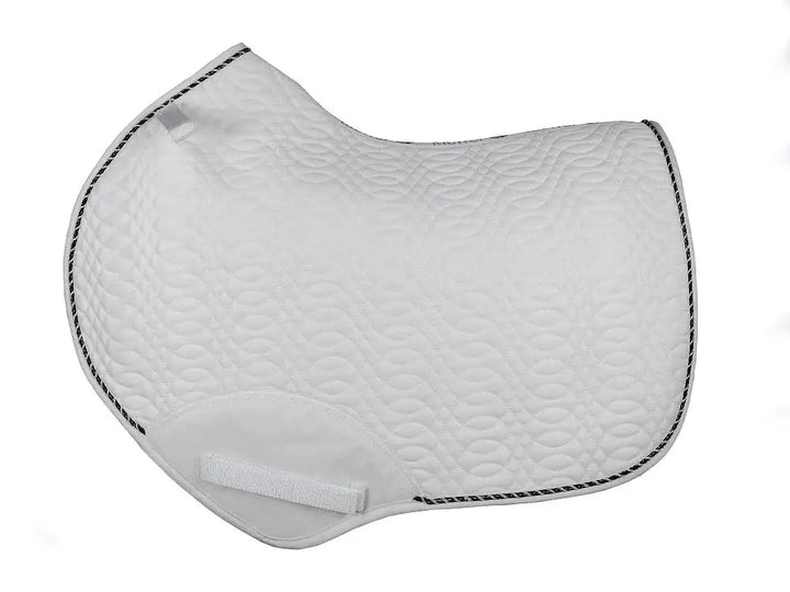 White Kieffer Saddle Pad with quilted pattern and reinforced girth area, ideal for dressage and jumping.