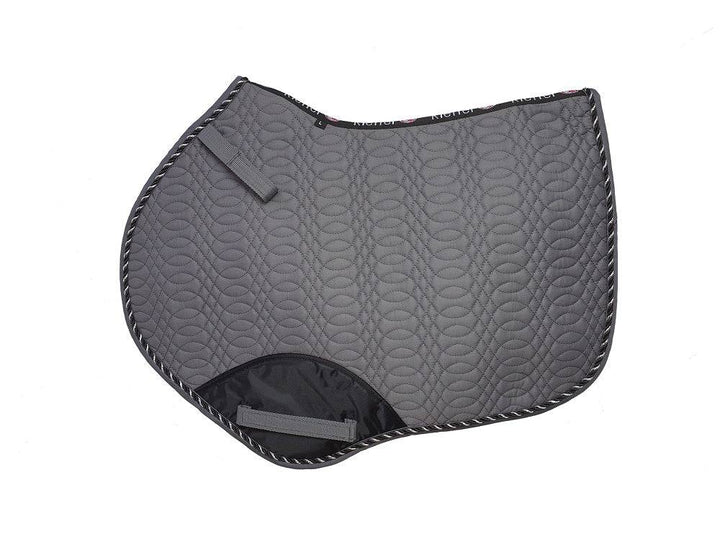 Gray Kieffer Saddle Pad with a contoured shape, quilted design, and reinforced girth area for dressage and jumping.