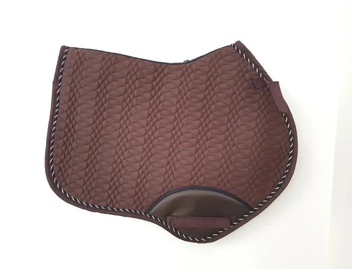 Brown Kieffer Saddle Pad with a contoured design, quilted pattern, and reinforced girth area for equestrian use.