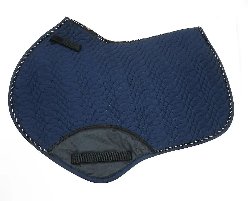 Blue Kieffer Saddle Pad with a contoured design, quilted pattern, and reinforced girth area for dressage and jumping.