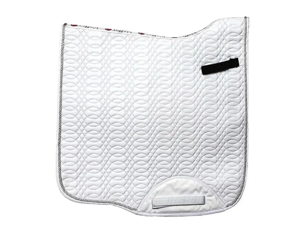 White Kieffer Saddle Pad with a rectangular shape, quilted texture, and reinforced girth area for equestrian use.