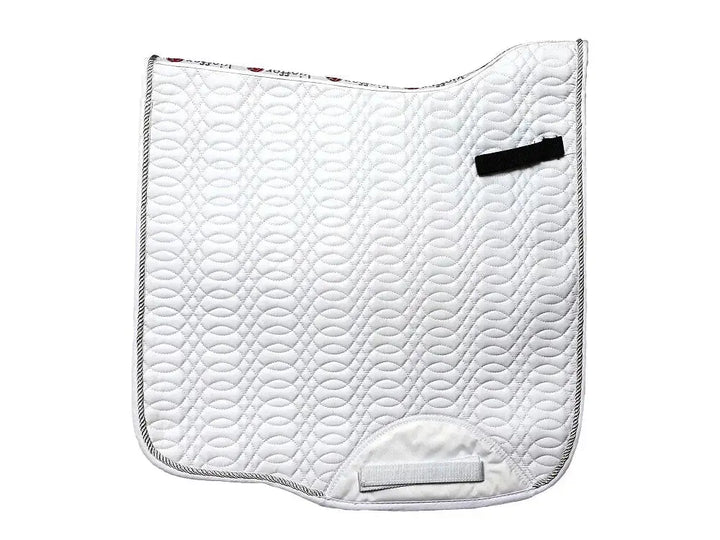 White Kieffer Saddle Pad with a rectangular shape, quilted texture, and reinforced girth area for equestrian use.
