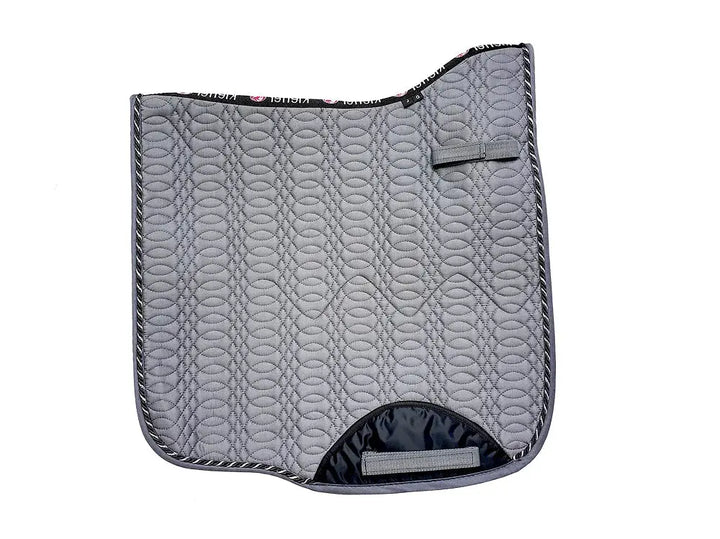 Gray dressage-style Kieffer Saddle Pad with a rectangular design, quilted texture, and durable girth straps.
