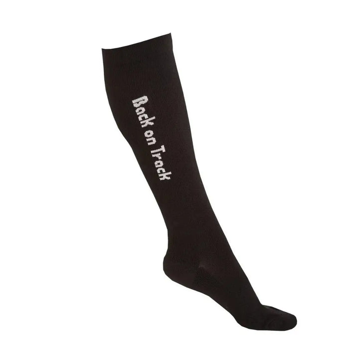 Black Noah Riding Socks with 'Back on Track' logo, crafted for comfort and performance during horse riding or training.