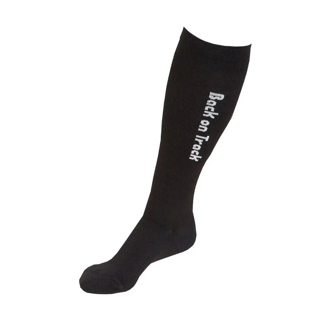 Noah Riding Socks in black with 'Back on Track' logo, designed for horse riding and outdoor activities with Welltex® technology.