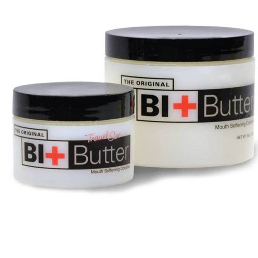 Original Bit Butter for horses in two jar sizes, designed for mouth care with a soothing and moisturizing formula.