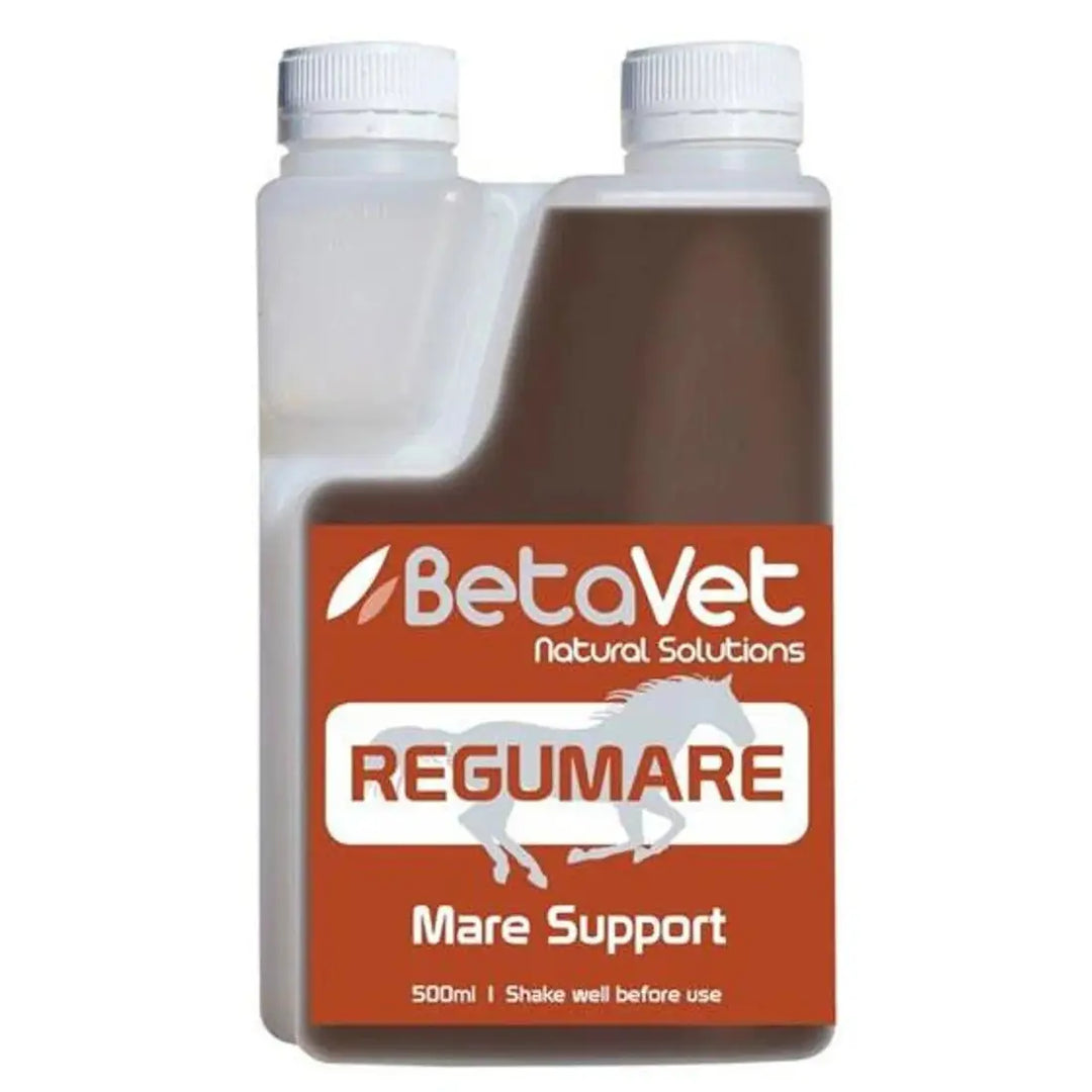ReguMare Mare Support 500ml bottle by BetaVet, natural hormone support supplement for moody mares, ideal for equestrian care.