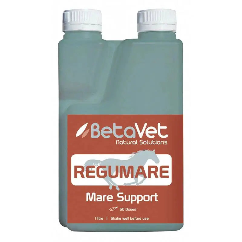 ReguMare Mare Support 1L bottle by BetaVet, natural supplement for hormonal balance in mares, suitable for equestrian training.
