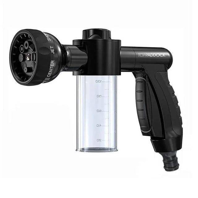Top Paddock Horse Shampoo Gun with adjustable water flow and shampoo mix ratio, ideal for cleaning horses and garden use.