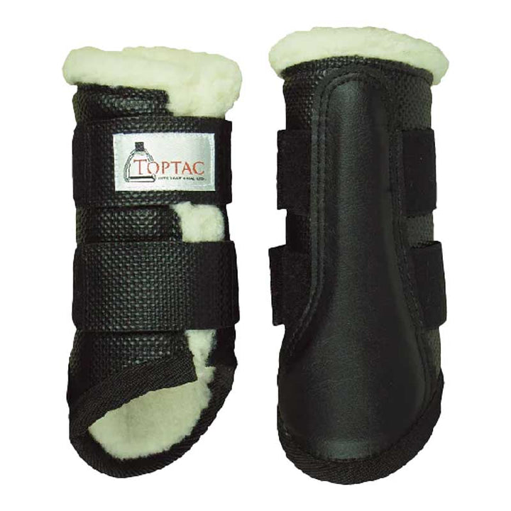 Black Toptac Fleece Tendon Boots featuring a fleece interior and adjustable straps for optimal fit and leg protection.