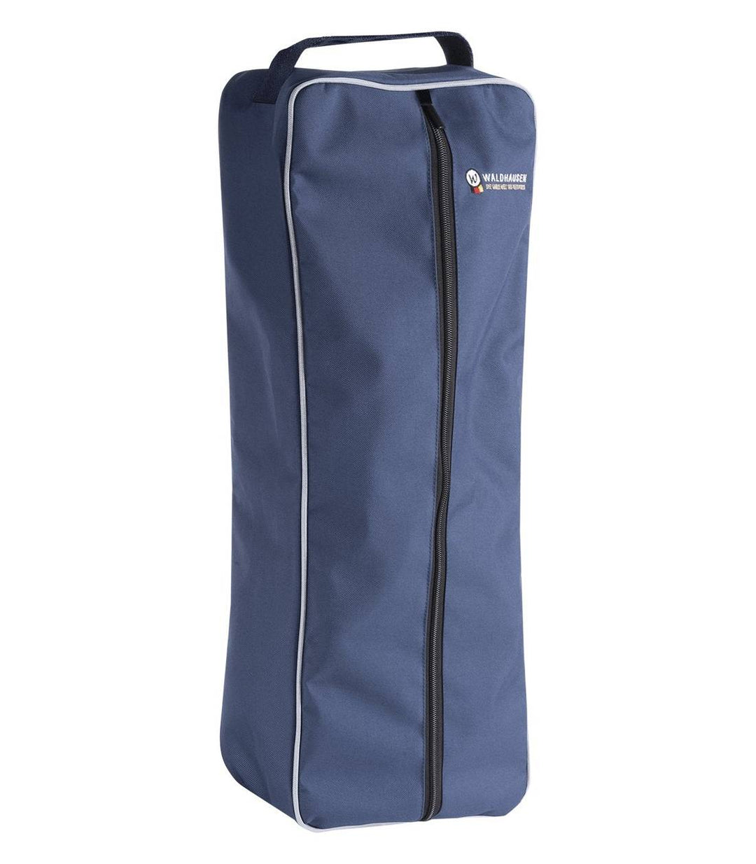 Waldhausen Bridle Bag in navy blue with a durable tear-resistant fabric, full-length zipper, and carrying handle for secure bridle storage.
