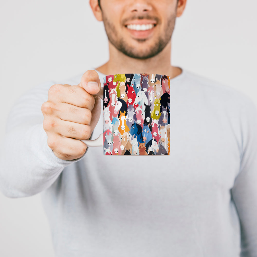 Man holding Colourful Horses Coffee Mug | Equine Gift