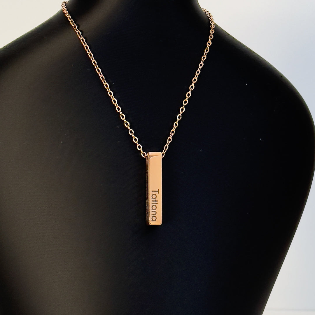 Engraved Pet Ashes Necklace – Custom Vertical Bar Urn Pendant