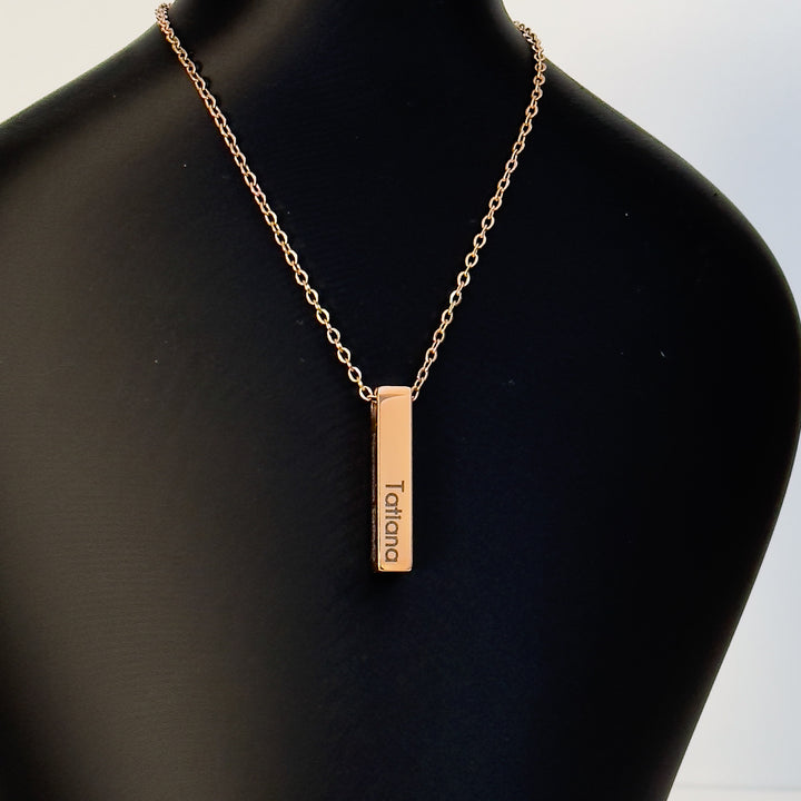 Engraved Pet Ashes Necklace – Custom Vertical Bar Urn Pendant