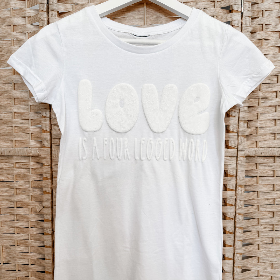 Love Is A Four Legged Word Tee on hanger