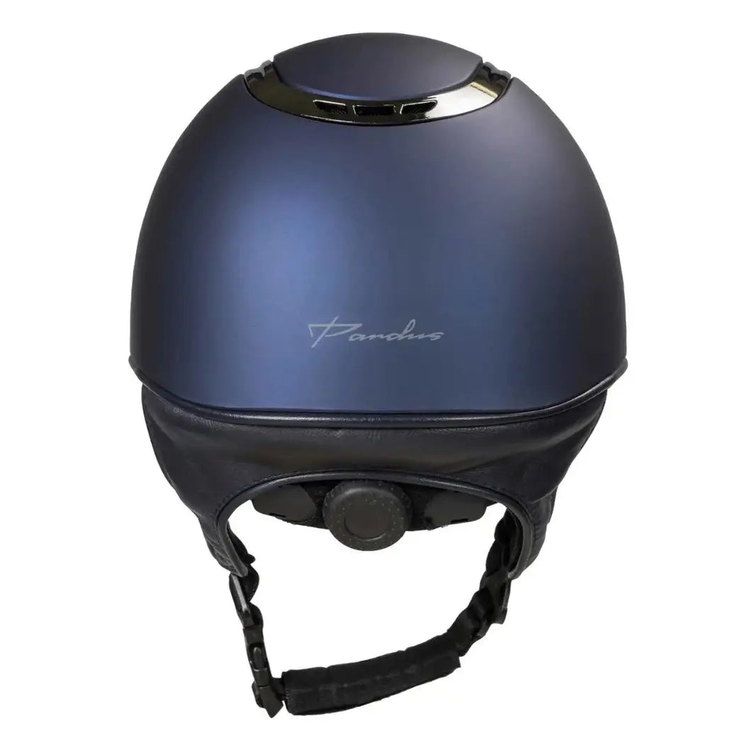 Rear view of the Back On Track EQ3 Pardus Smooth Horse Riding Helmet with MIPS in blue, featuring the Pardus logo and adjustable fit system.