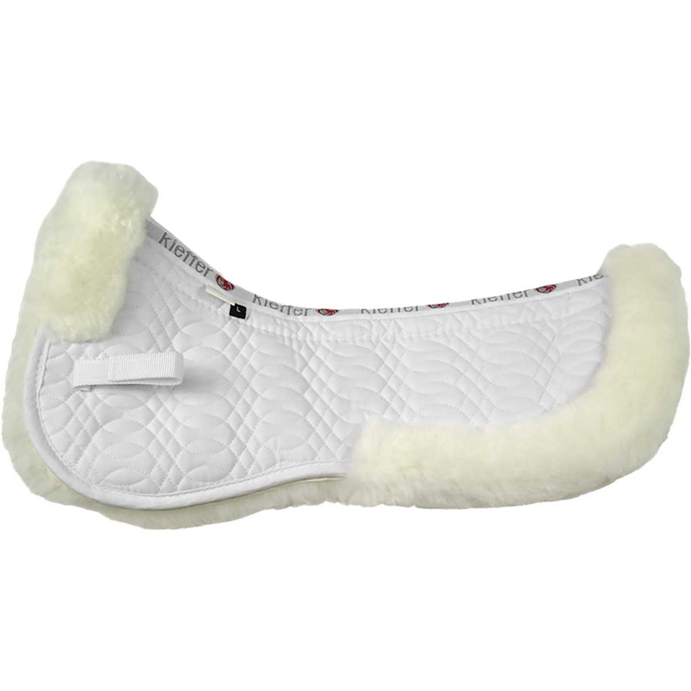 White Kieffer Merino Fleece Half Pad with quilted design and luxurious Australian merino sheepskin trim for equestrian use.